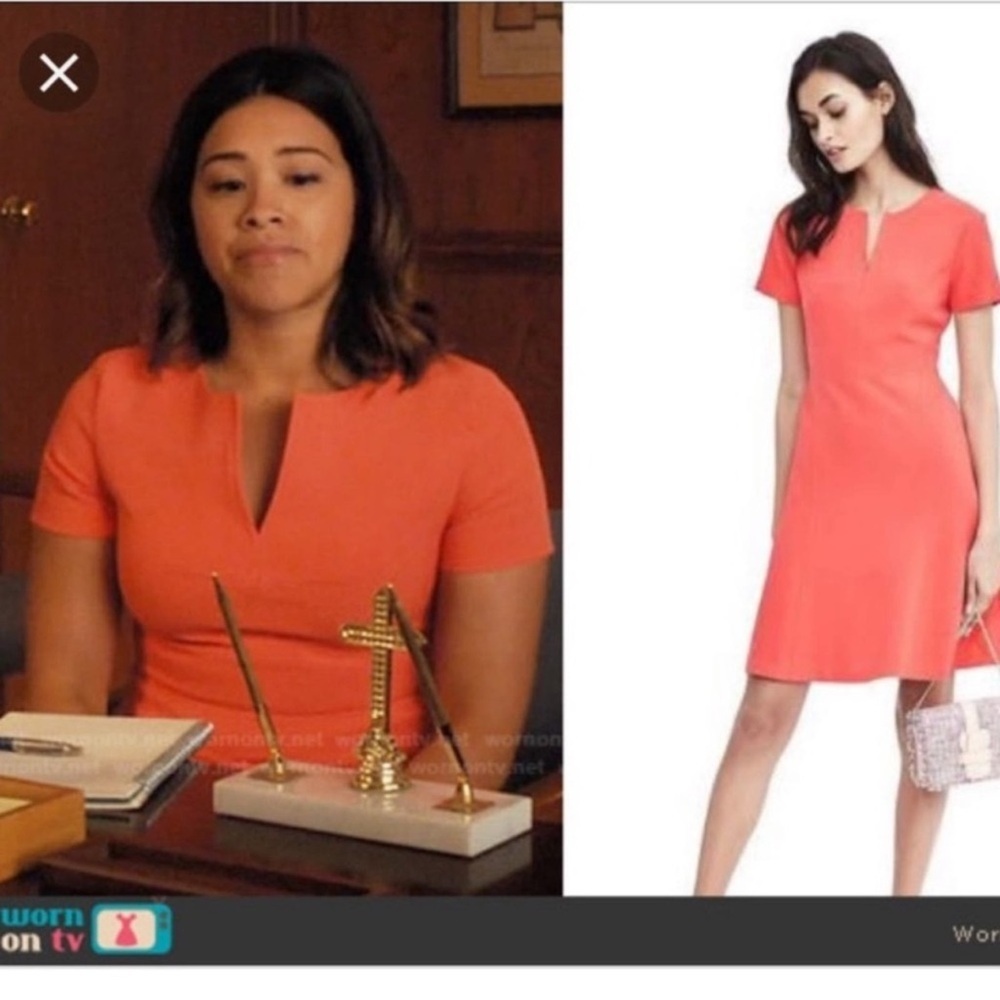Banana Republic- Fire Coral short sleeve v neck A-Line Dress